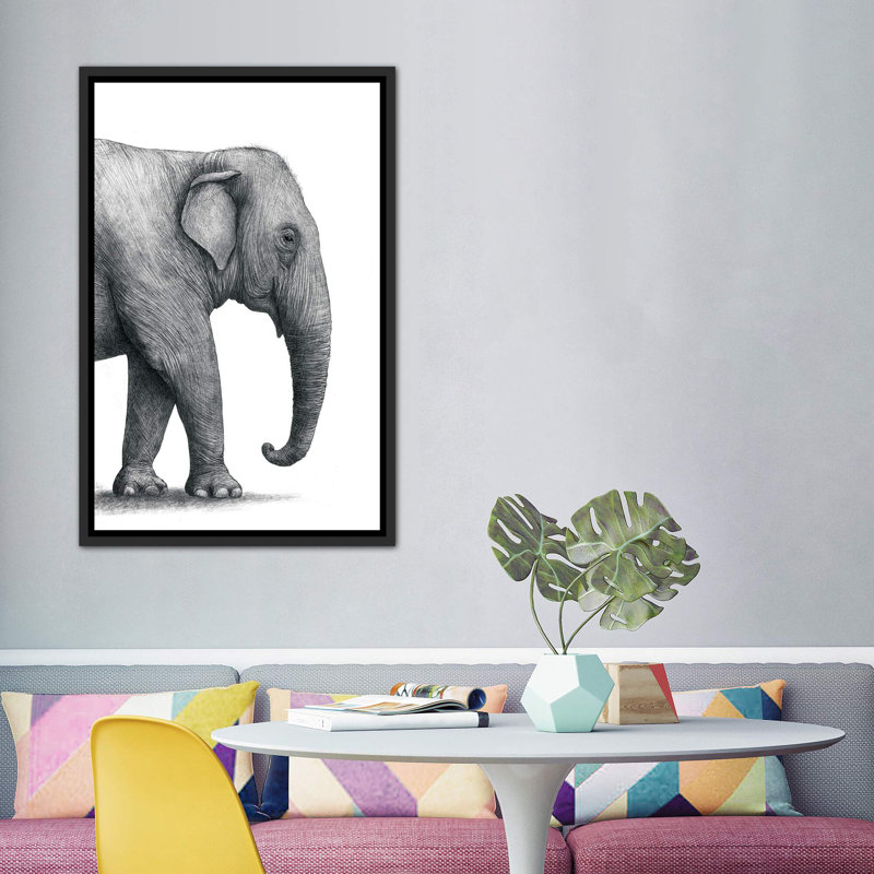 «Elephant Study» par Terry Fan - impression, Pas de tapis, H 60 po x l 40po x P 1,5 po, Toile avec cadre noir patiné