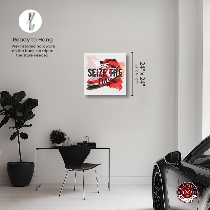 Seize The Day Red and Black Canvas Motivational Quote Art