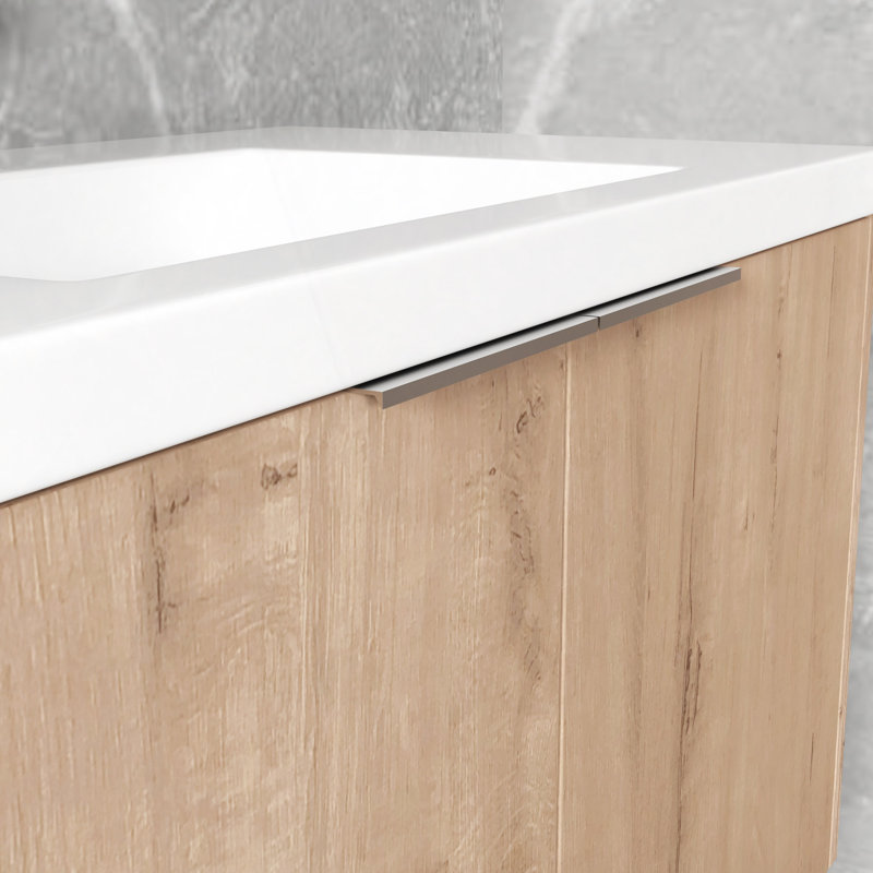 Meuble-lavabo à fixation flottante avec lavabo et porte à fermeture en douceur 2 portes Modern Design, Imitation chêne