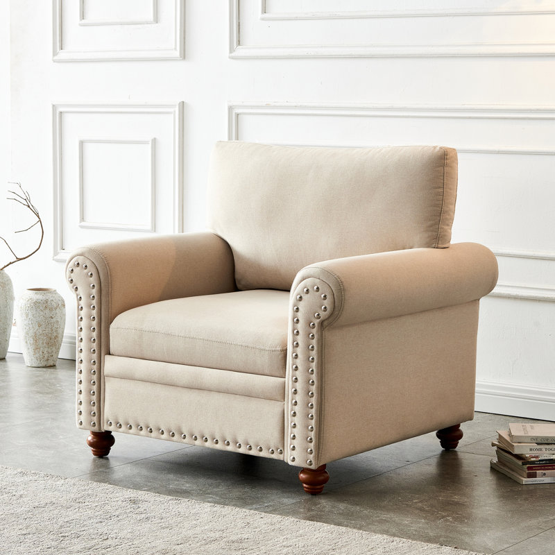 Siège de salon en tissu beige avec pieds en bois - et chaise élégante pour un espace stable, confortable et doux