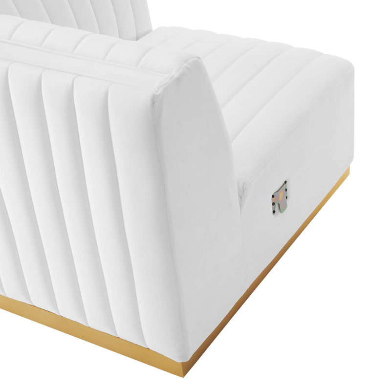 Conjure Channel Tufted Sofa by Modway, Gold, White Velvet, 28" H x 155" W x 36.5" D