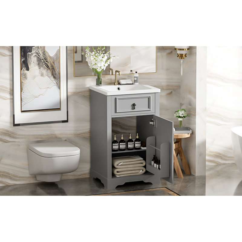Meuble-lavabo moderne en bois massif à fermeture en douceur pour salle de bain compacte