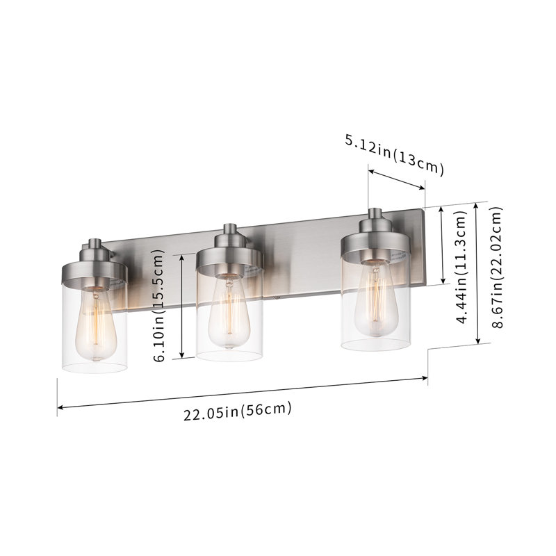 Cleofas 3-Light Bathroom Vanity Light Fixture with Clear Glass Shade, Brushed Nickel