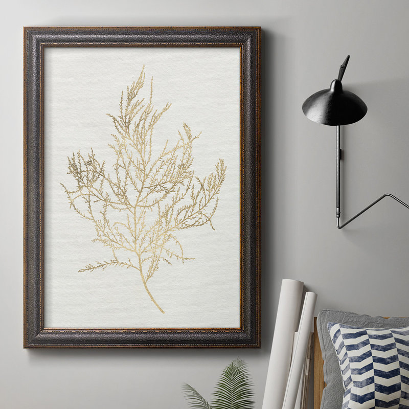 Toile encadrée de qualité supérieure avec algues dorées III - prête à être accrochée, H 20 po x l 16 po x P 2,5 po