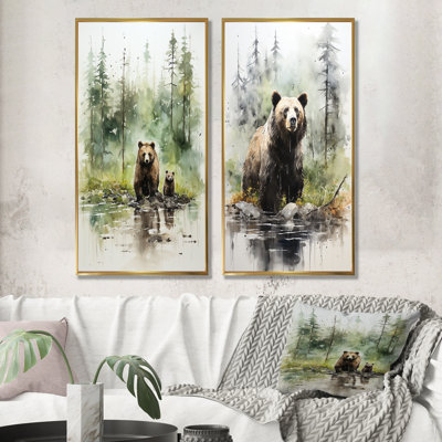Brown Grizzly Bear In Wilderness I - Bear Canvas Prints Set Of 2