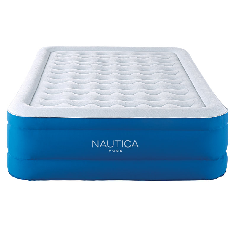 Nautica SupportAire Inflatable Air Mattress with Anti-Leak Built-in Pump, Puncture Resistant Vinyl, Full, White/Blue