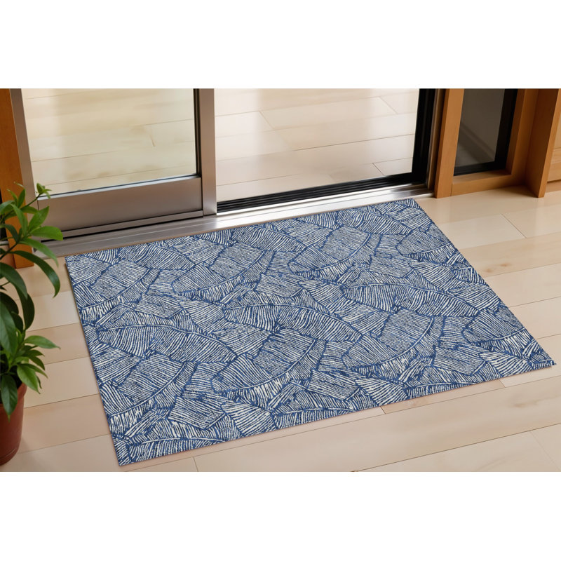 Tapis extérieur lavable floral bleu marine 3 pi x 5 pi