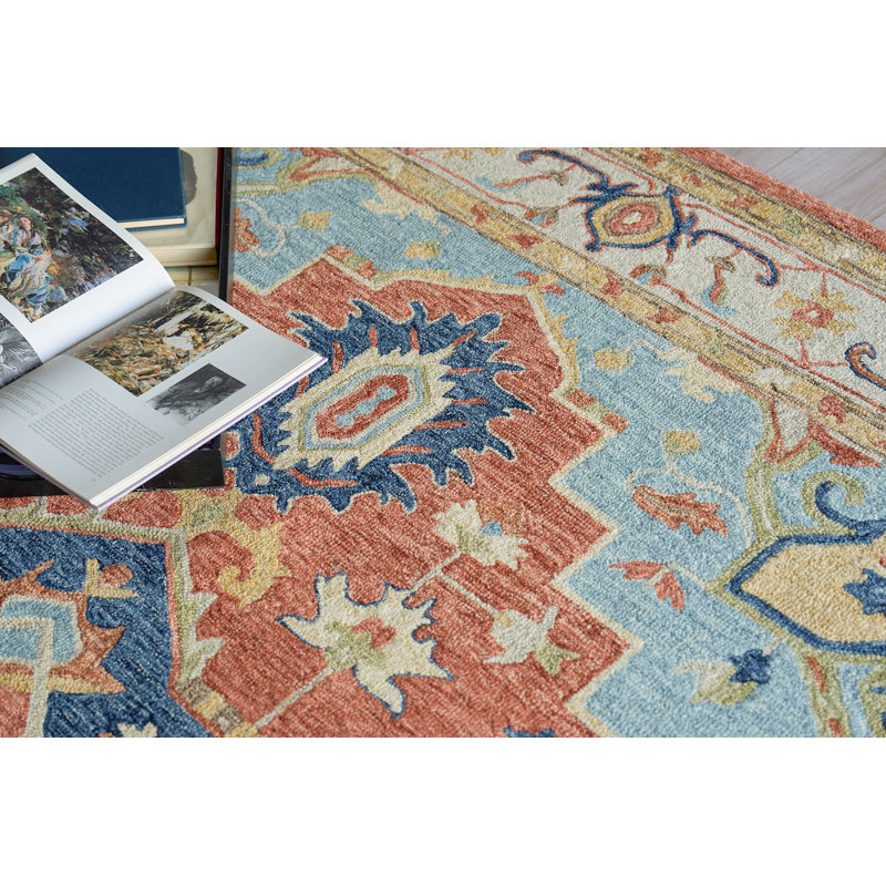 Exquisite Rugs Richmond Serapi Handmade Hand-Tufted New Zealand Wool On Canvas Beige/Red Area Rug, Rectangle 5' x 8'