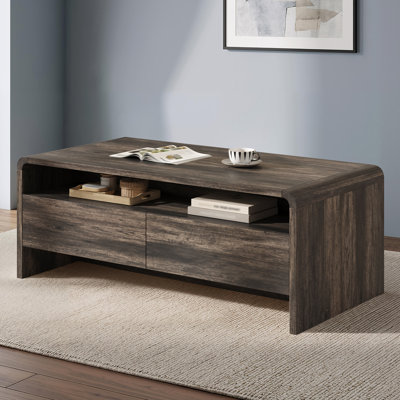 Dulane 39"W Modern Coffe Table with Ample Storage Space & Rounded Edges,Black Wood Grain
