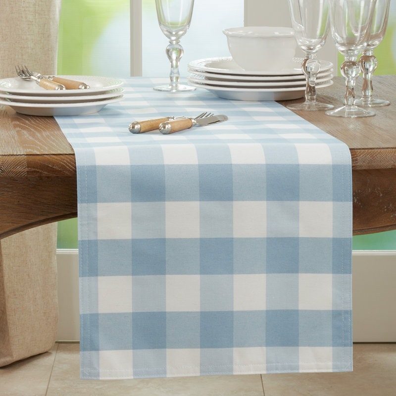 Salerno Buffalo Plaid Tablecloth, 16" W x 120" L, Blue