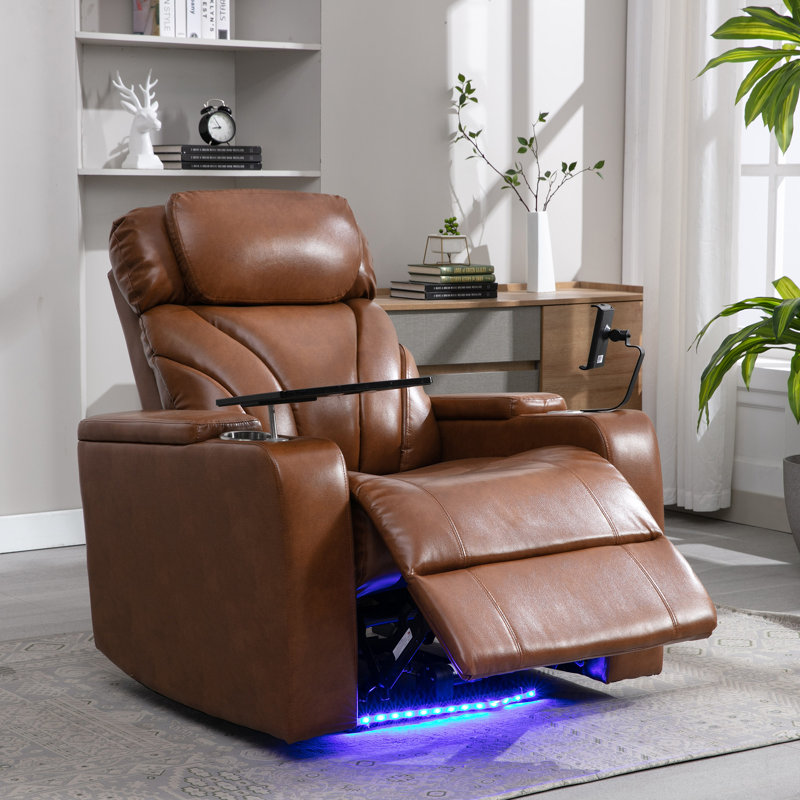 Fauteuil inclinable électrique Power Motion avec port de charge USB, Similicuir brun clair