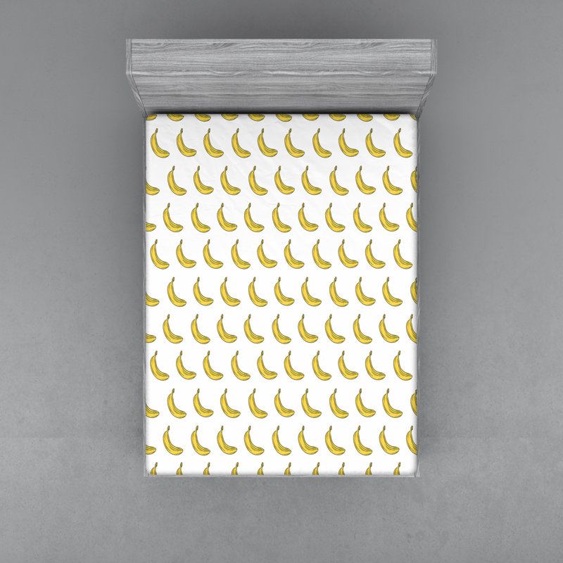 Vegetarian Cartoon Exotic Bananas Doodle Microfibre Jersey Knit Fitted Sheet, European Kingsize (160 x 200cm)
