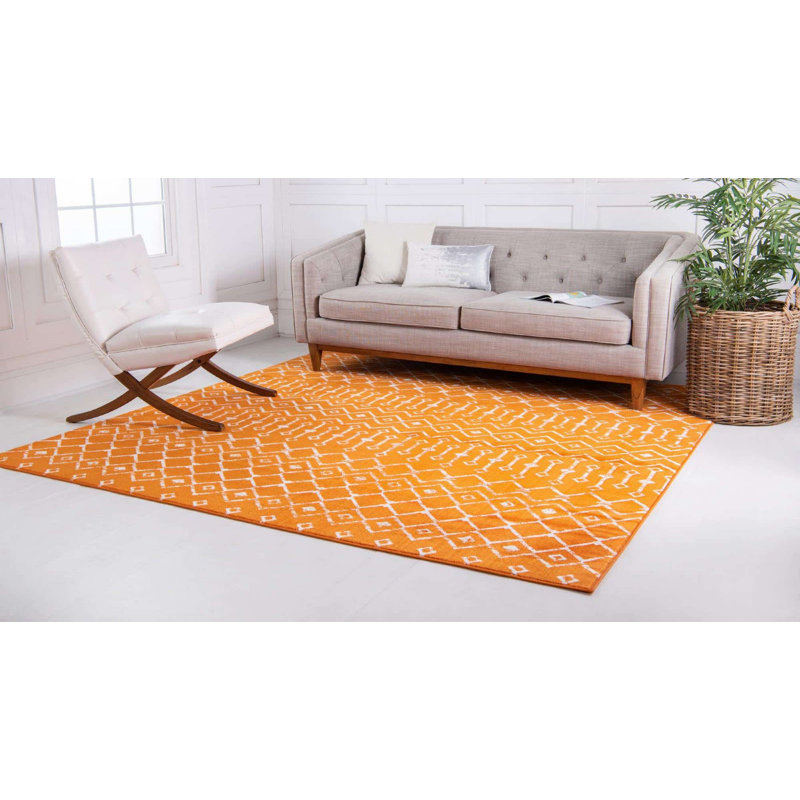 Tapis contemporain Aemtenan couleur tangerine, Rectangle 8 pi x 11 pi