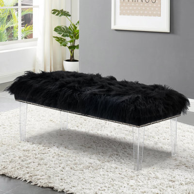 46 Inch Bedroom Bench, Faux Fur Upholstered Bed End Bench, Tufting Ottoman Bench Indoor Bench With Acrylic Legs For Living Room Bedroom Entryway by Mercer41