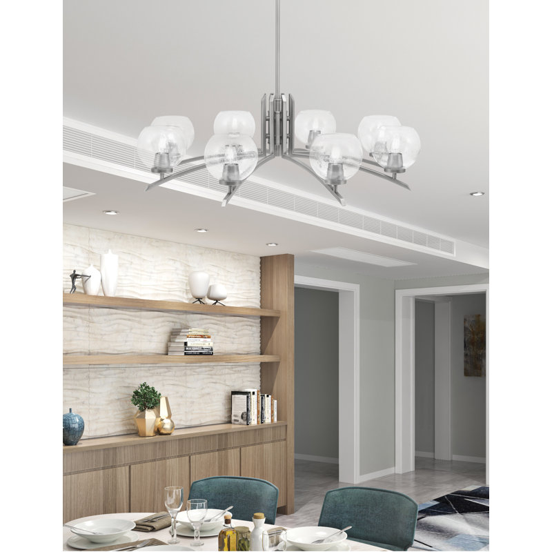 Lustre lumineux avec verre à bulles 5,75 po, Graphite, H 58,25 po x l 35,75 po x P 35,75 po, 8