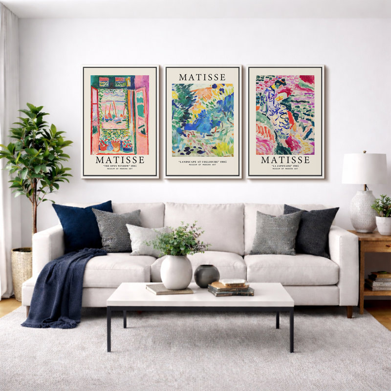 Classical Artwork "Vibrant Colorful Henri Matisse Wall Decor, Modern Abstract Landscape Wall Pictures, Large Framed Canvas Giclee Print 3 Pieces Wall Art Set" 16"x24"x3 pcs, 24"x36"x3 pcs