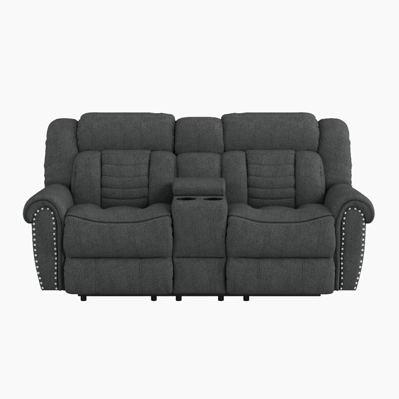 Eany 79.5'' Transitional Chenille Manual Double Reclining Loveseat with Integrated Dual Motion Comfort, Integrated Center Console