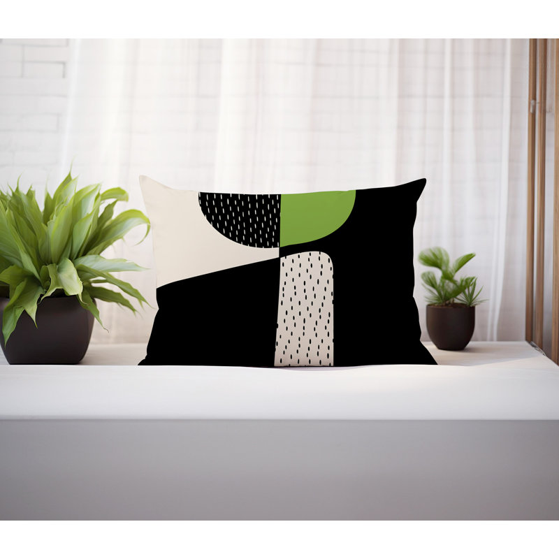 Coussin lombaire réversible intérieur / extérieur Vikka, H 18 po x l 25 po, Chartreuse / noir / blanc cassé