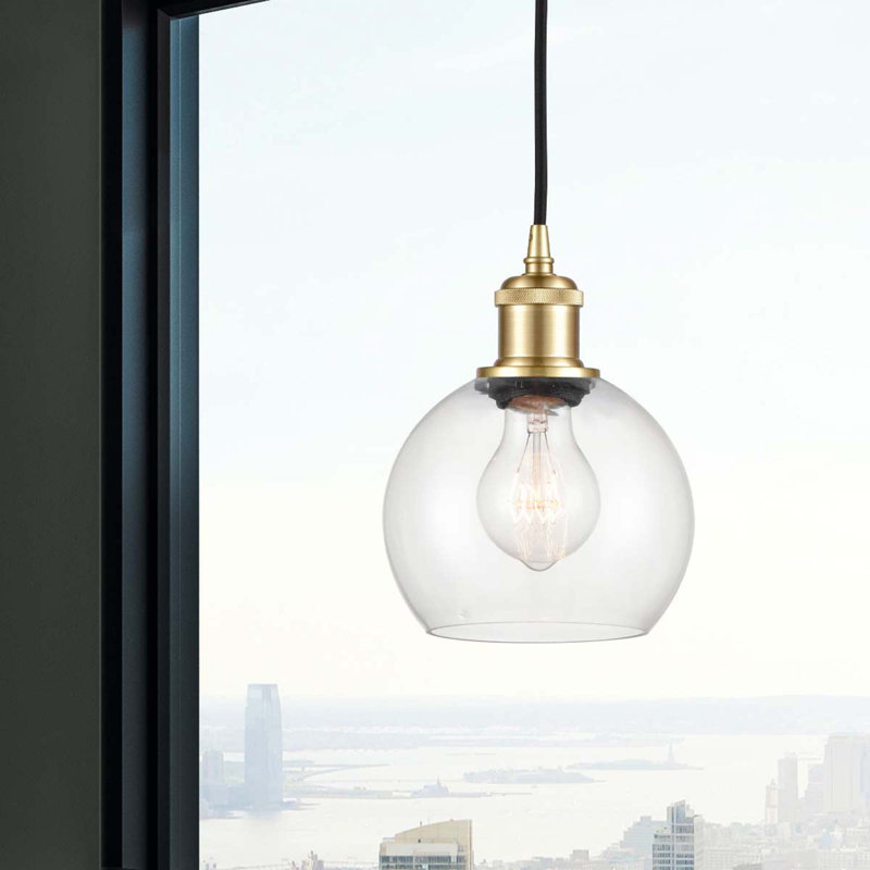 Luminaire suspendu sphérique 1 lumière Roxane, Ampoule non incluse, Or satiné