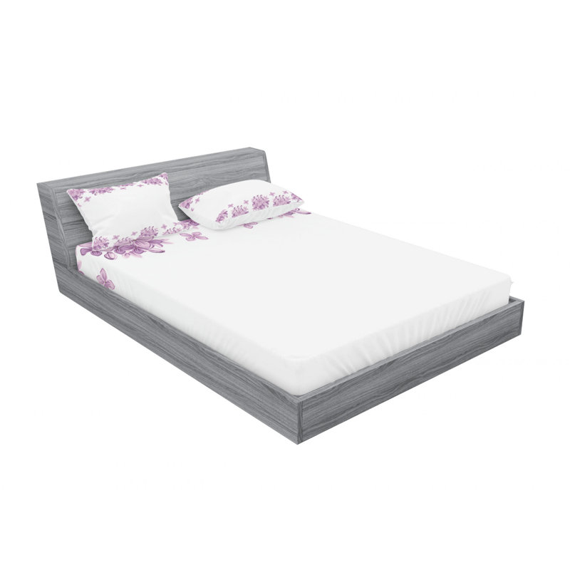 Microfiber Floral Sheet Set, Queen Sheet Set with Fitted Sheet
