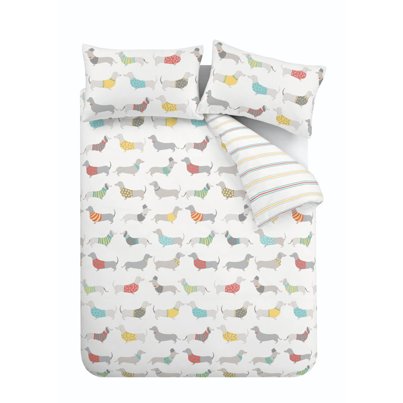 Silly Sausage Dog Grey/Red/Green, Kingsize - 2 Standard Pillowcases