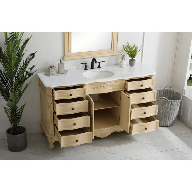 Ensemble de meuble-lavabo simple 60 po Lunette, Beige antique clair, Blanc ivoire