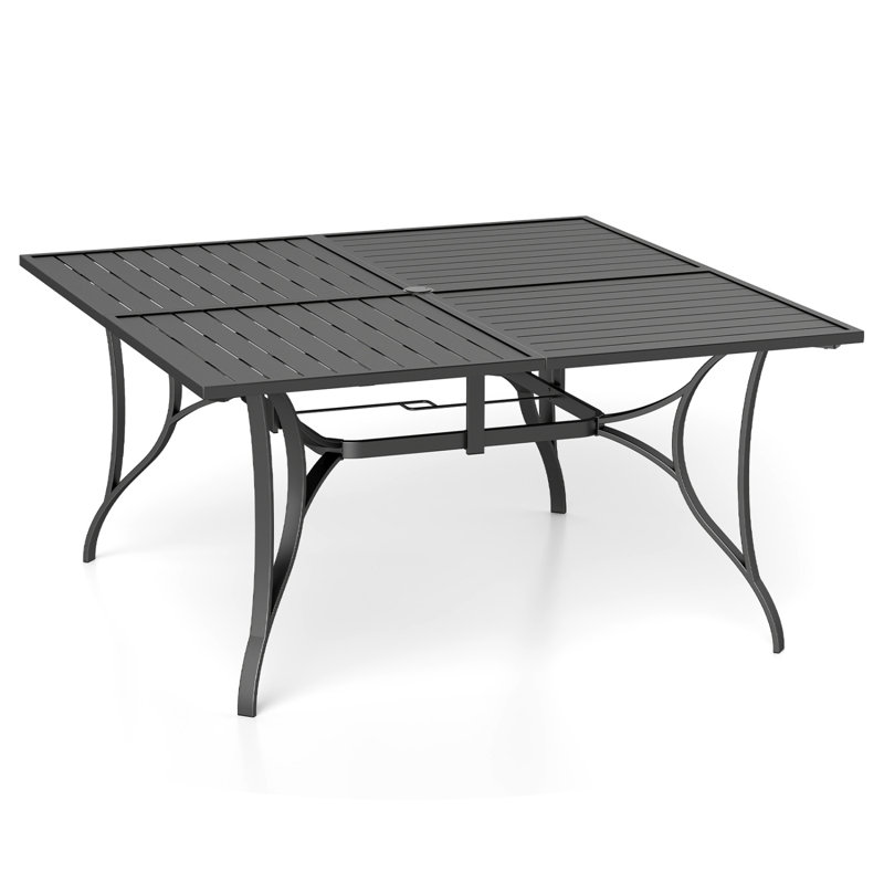 8-Seat Outdoor Patio Dining Table, Built-In Umbrella Hole & Weather-Resistant Anti-Fade Finish, Rust-Proof Reinforced Frame, Fits Porch, Backyard Lawn