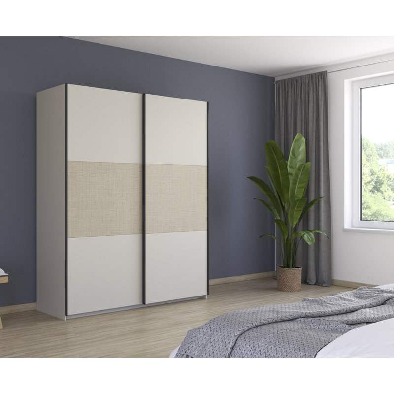 The Senja sliding door wardrobe has a rattan look and is made in Germany, 210cm H x 175cm W x 59cm D