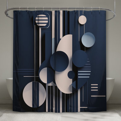 Blue White Circles Shower Curtains Extra Long