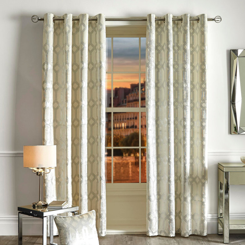 Agamjit Semi Sheer Curtain Pair, Ivory, Width 168 x Drop 229 cm