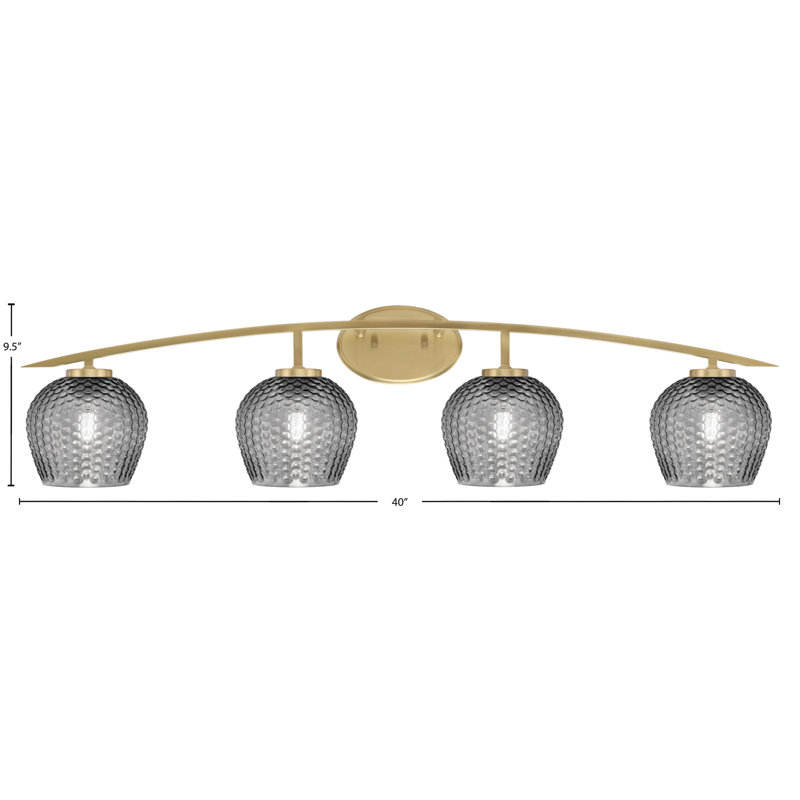 Kurve 4 Light Bath Bar Shown In New Age Brass Finish With 6" Textured Glass, Smoke