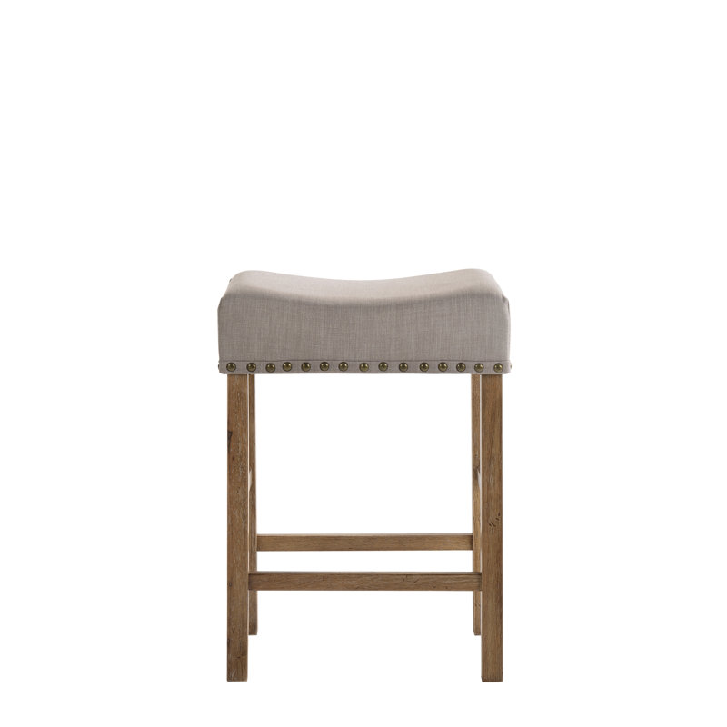 Tabouret à hauteur de comptoir Martha II en lin brun clair et chêne vieilli (ensemble de 2), Chêne