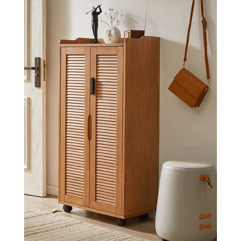 Store ventilé, verrou d'empreintes digitales, armoire à chaussures en bois massif