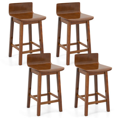 24.5" Counter Height Bar Stools With Footrest Solid Rubber Wood Legs