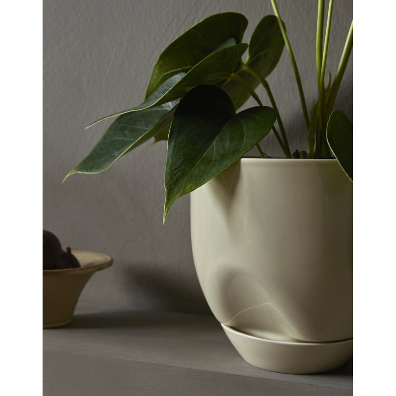 Meira Ceramic Planter, Ashen, 7.8" H x 7.8" W x 7.8" D