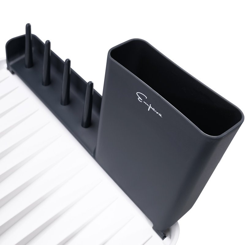 Black and White Foldable Plastic Dish Rack with Drainer