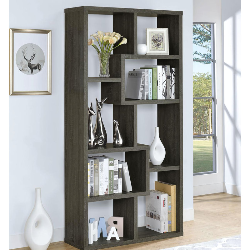 Bibliothèque grise patinée avec 8 tablettes - polyvalente pour 8 tablettes, Gris
