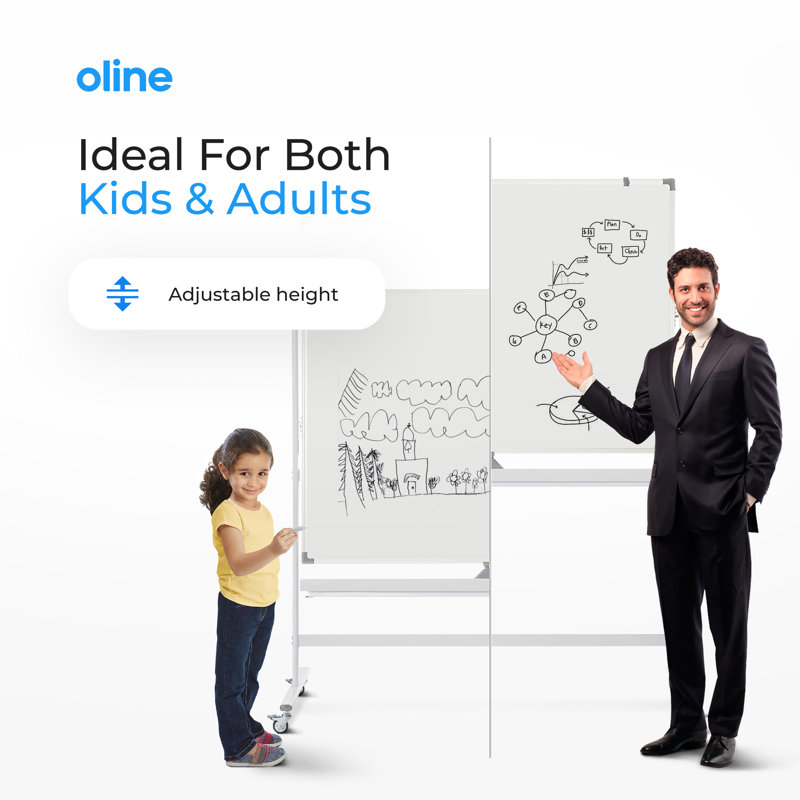 Oline 48" x 36" White Magnetic Rolling Dry Erase Board with Flipchart