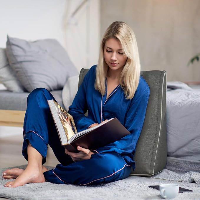 Curved Wedge Reading Pillows Connectable Linen Headboard For Sitting Up In Bed Sofa Backrest Lumbar Support Cushion, Black