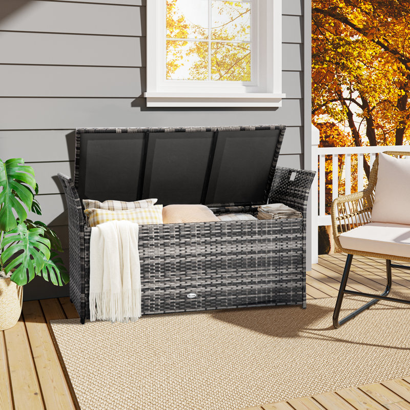 Banc de rangement en osier Atosha, Gris clair