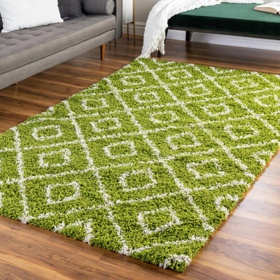 Tapis vert à poils longs treillis Rugs.com Ruth