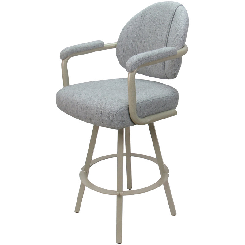 Tabouret de bar pivotant en métal Leandra, Mélange de polyester ardoise / cadre beige