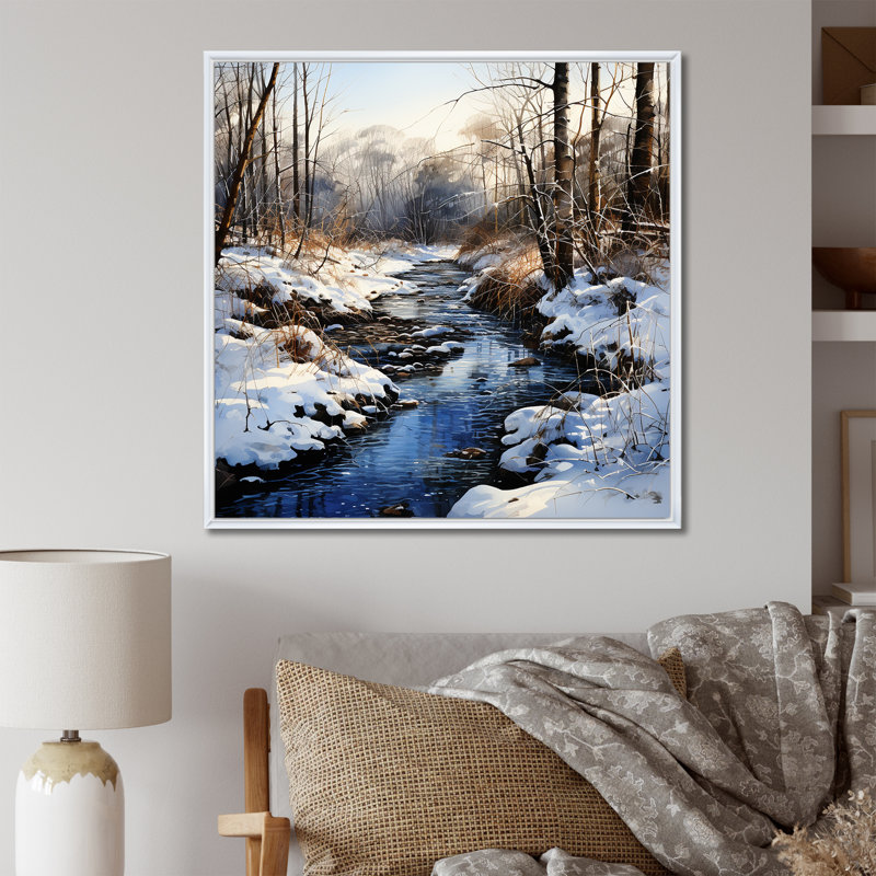 Winter Pond Tranquility - Fruits, art mural, H 16 po x l 16 po x P 1 po, Cadre flottant blanc