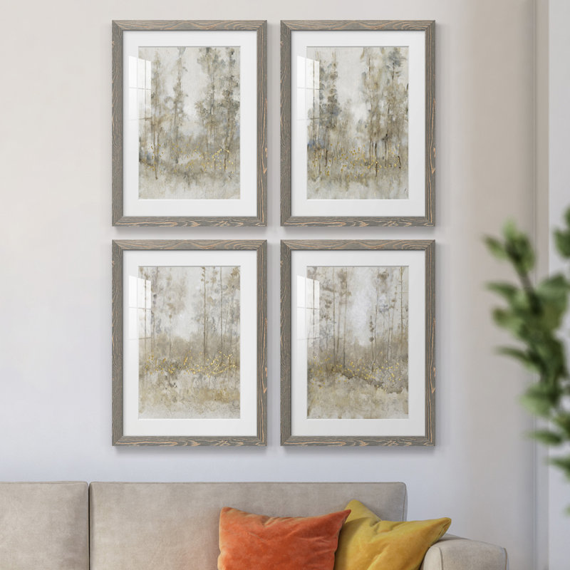 Thicket of Trees I - ensemble de 4 peintures encadrées, Encadré gris, H 31,5 po x l 47 po x P 1,5 po