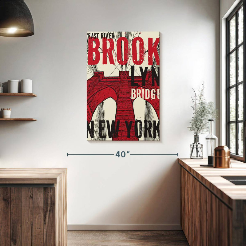 Aime Red Grunge Brooklyn Bridge, 39" H x 26" W