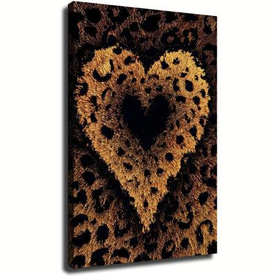 Leopard Print Heart Texture Canvas Wall Art Framed Ready to Hang Living Room Bedroom Home Decor