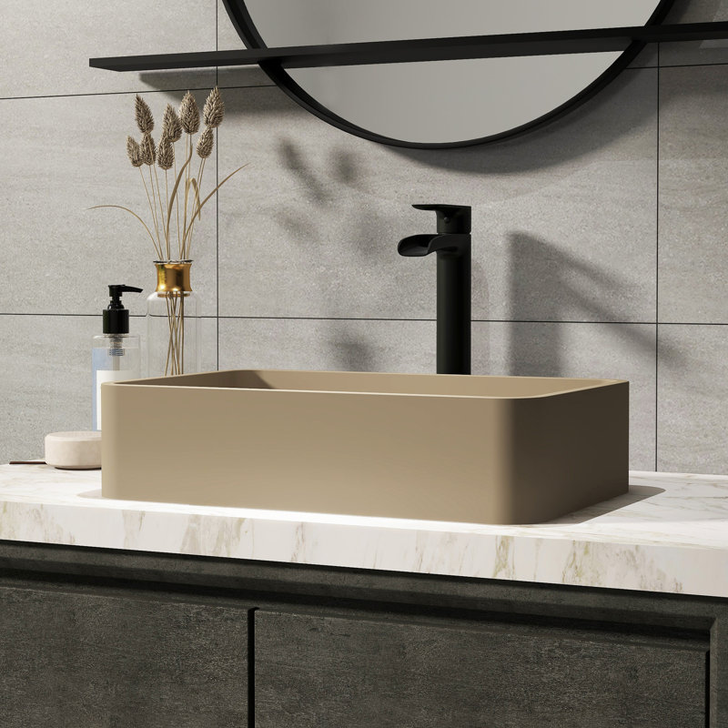 CASAINC Maple 12.79'' Concrete Rectangular Bathroom Sink, Taupe Clay