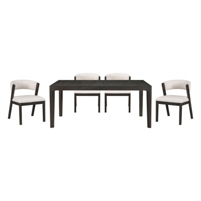 Finish Luxury Dining Set 5pc Large Extendable Table and 4 Side Chairs Upholstered Curved Back High-Quality Furniture