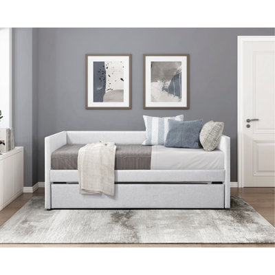 Lit de jour de style moderne avec lit gigogne et tissu gris, lit gigogne escamotable en bois Serenity Space, cadre de chambre à coucher