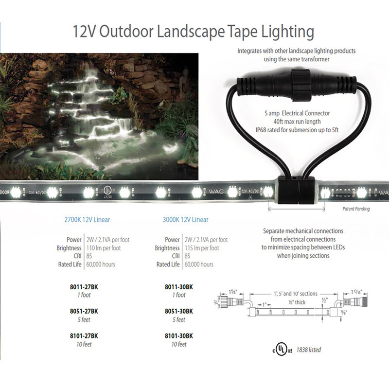Under Cabinet Tape Light, 3000K, 0.75" H x 60" W x 0.5" D